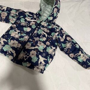 Patagonia Navy Floral Hooded Kids Jacket with Mint Accents